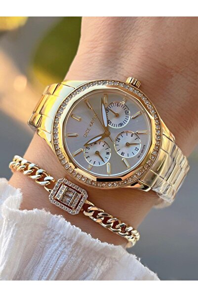 Dice Kayek 2 Yıl Garantili Çelik Kasa Ve Kordon 5 Atm Suya Dayanıklı Kadın Kol Saati+Bileklik AA.003