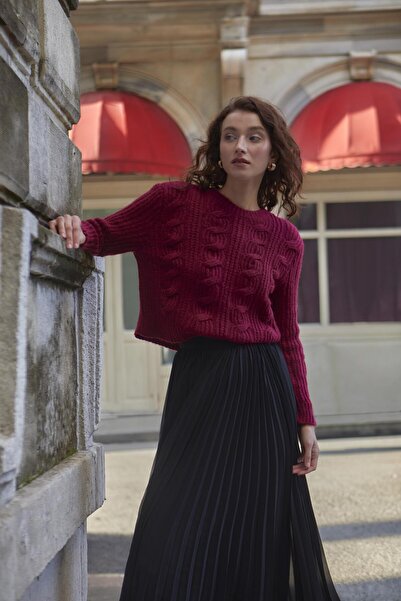 inspiration Geniş Saçlı Crop Kazak Br7028 Bordo