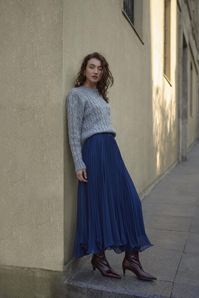 inspiration Saçlı Pileli Crop Kazak Gri