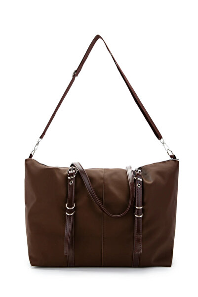 Elanore Kolon Askılı Büyük Boy Saten Kumaş Salaş Kadın Omuz Çantası Acı Kahve