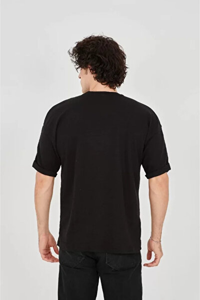 ARONA Mdb Unisex Jacquard Fabric Comfortable Sleeve T-Shirt Black
