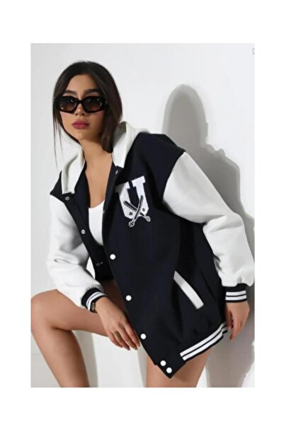 tynemode Jachetă de colegiu brodata supradimensionată