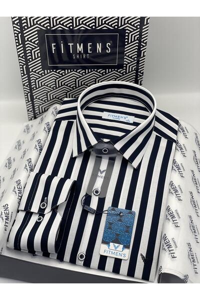 Fitmens Класическа мъжка риза с дълъг ръкав, без джобове, с яка и копчета отд...