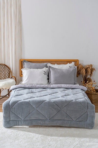 Rivaİstanbul Gray Loura Double Double Sided Luxury Wellsoft Quilt 195X215 cm