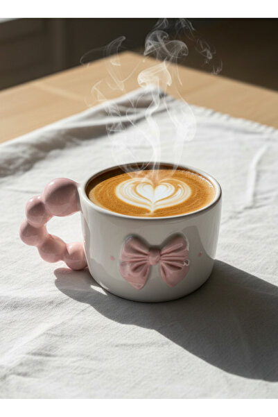 woness studio El yapımı Kurdele detay geniş seramik kupa 1 kişilik 225 ml