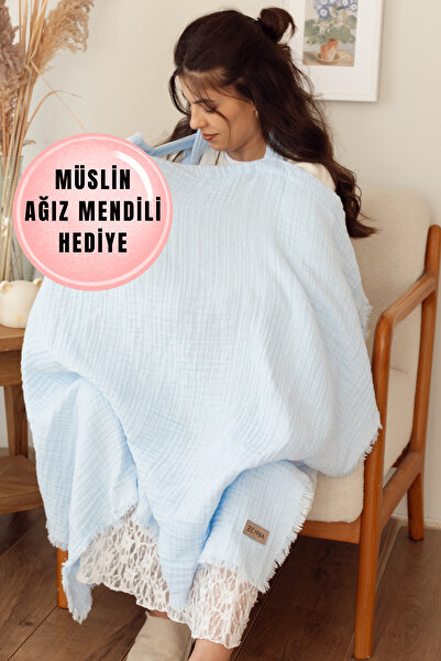 ZEYPBA غطاء رضاعة من الموسلين مكون من 4 طبقات باللون الأزرق الفاتح وغطاء عربة...