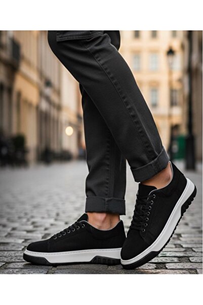 Slope Ανδρικά παπούτσια από γνήσιο δέρμα Μαύρα Ορθοπεδική Χοντρή Ανοιχτή Σόλα 5010