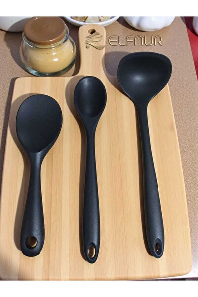 elfnur 3 Pieces Heat Resistant Hard Tip Fireproof Food Serving Set - 28 cm Spoon 23 cm