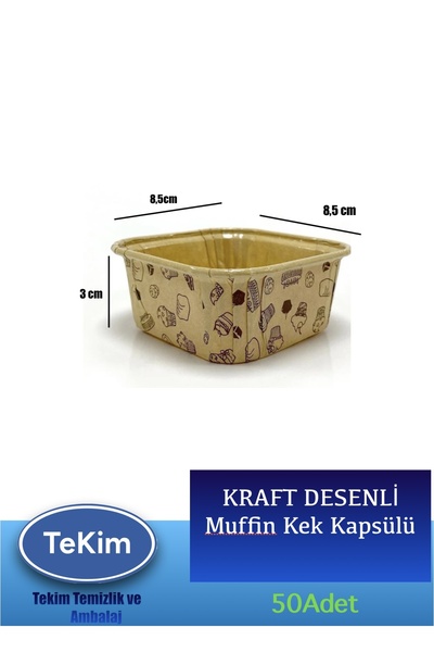 Dolphin Muffin Kare Kağıt Kraft Desenli Sarı Kek Kalıbı Kapsülü Kabı - 50 Adetlik 1 Paket