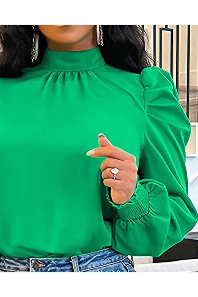 MODA Γυναικεία μακρυμάνικη μπλούζα με λαιμόκοψη με κορδόνι που δένει πίσω από τους ώμους, εισαγόμενη κρεπ μπλούζα
