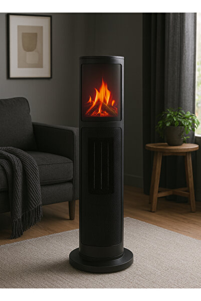 Hoogar German 2075 L Black Oben Seri OLED Şömineli Ekran Dijital Kule Tipi Seramik Fanlı Isıtıcı