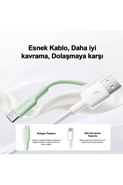 Airbot Airbot Şarj Kablosu 18W 1 Metre USB’den Type-C’ye,Veri Aktarımı ve Şarj Kablosu,Mor ATC18