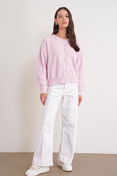 Mixray 6902 Kadın Sakallı Basic Yumuşak Dokulu Triko Hırka Pembe