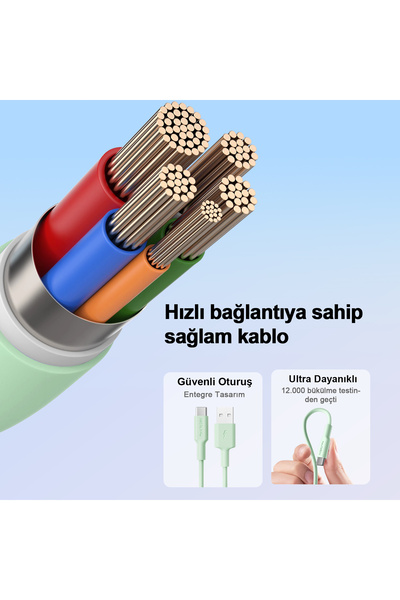 Airbot Airbot Şarj Kablosu 18W 1 Metre USB’den Type-C’ye,Veri Aktarımı ve Şarj Kablosu,Mor ATC18