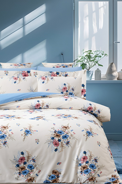 İQON Еластичен комплект чаршафи за единично легло Bouquet Blue