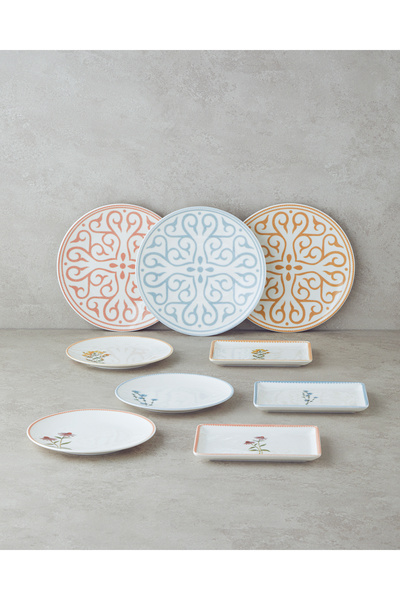 English Home Calypso Porselen Kahvaltı ve Sunum Seti 18 Parça 6 Kişilik Renkli