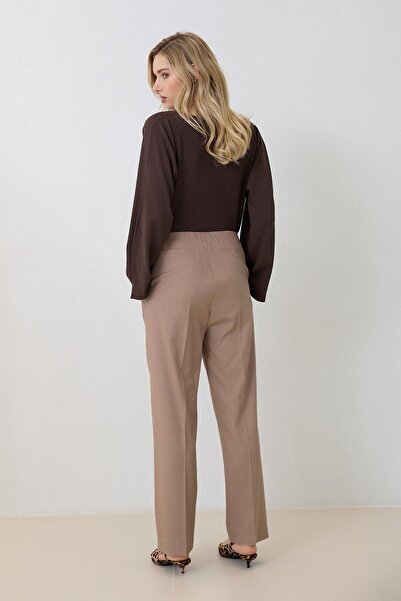 Setre Bej Asimetrik Kapama Belden Lastikli PANTOLON