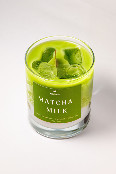 Khleos Matcha Milk Adaçayı Kokulu Yeşil Mum, 300 g, 9x7 cm | Kokulu Dekoratif...