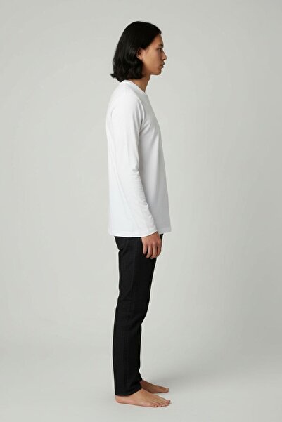 defys Ανδρικό μπλουζάκι με μακρύ μανίκι με λαιμόκοψη με κανονική εφαρμογή βασικό λευκό