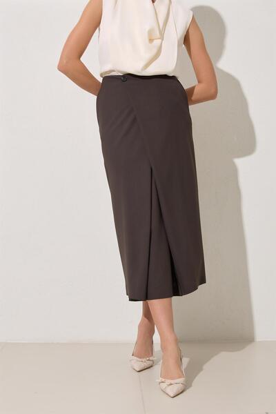 Setre Ασύμμετρη μίντι φούστα με λεπτομέρεια με κουμπί Bitter-Brown