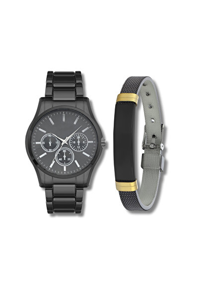 Forentina Siyah Metal Erkek Kol Saati-bileklik Kombin Set Ps3528