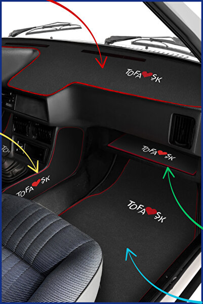 TUSBA MARKET Tofaş Şahin Doğan Kartal Nakışlı Oto Halı Paspas | Tofaş Alçak Torpido Vites Konsol Koruma Seti