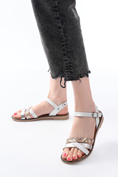 serkanseyyid 205-015 Bílé dámské sandály Garni Ortopedic z pravé kůže