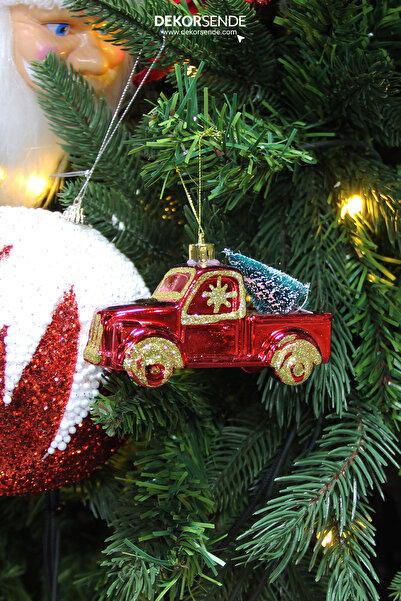 Dekorsende Ornament pentru copac cu camion de Crăciun, roșu, set de 2 12 cm