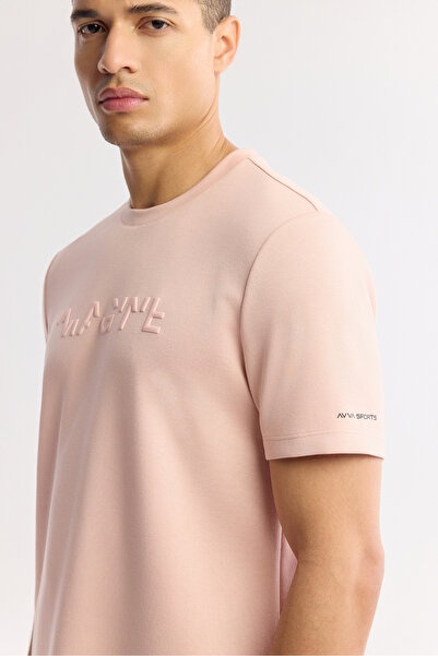 Avva Erkek Pembe Bisiklet Yaka Baskılı Basic Regular Fit T-Shirt A41Y1167