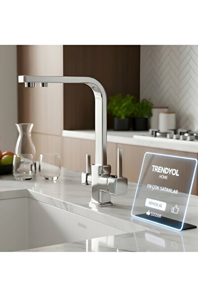 Flora Block - Kare Krom 3 Yollu Arıtmalı Mutfak Bataryası – Pirinç Gövde, Paslanmaz Kaplama