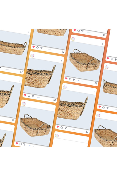 KANCAEV Basket, Wicker Rectangular Handle, Black Stripe, Handmade Special Product, Large, 28*40cm.