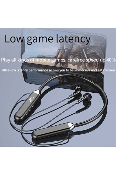 Generic Wireless Neck-Worn Digital Display Bluetooth Sports Headset - Black