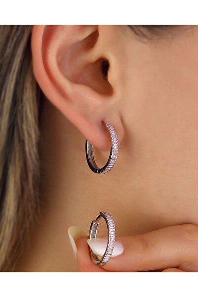 MEKS JEWELS Pembe Quartz Renkli Baget Taşlı Gümüş Küpe