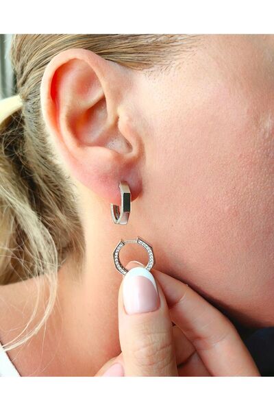 MEKS JEWELS Gümüş Altıgen Küpe