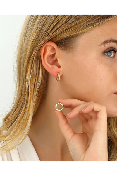 MEKS JEWELS Gümüş Altıgen Küpe