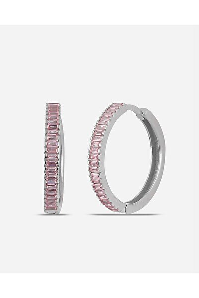 MEKS JEWELS Pembe Quartz Renkli Baget Taşlı Gümüş Küpe