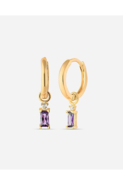 MEKS JEWELS Ametist Renkli Baget Taşlı Gümüş Küpe