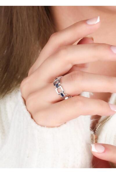 MEKS JEWELS Lacivert Baget Taşlı Gümüş Yüzük