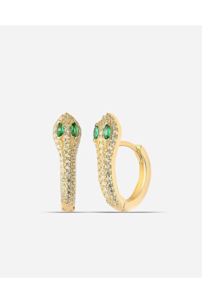 MEKS JEWELS Yeşil Gözlü Gümüş Yılan Küpe