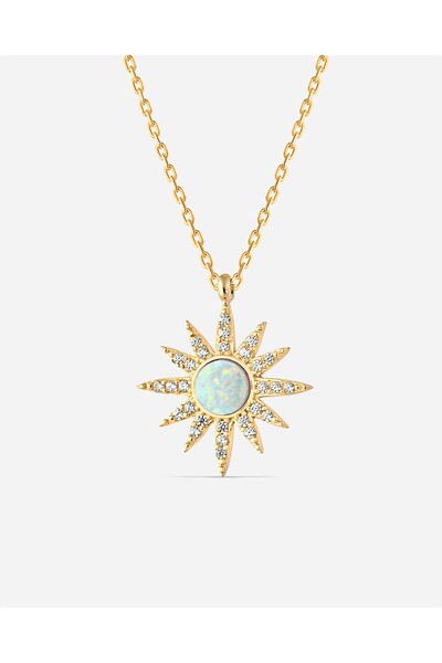MEKS JEWELS Opal Taşlı Gümüş Kutup Yıldızı Kolye