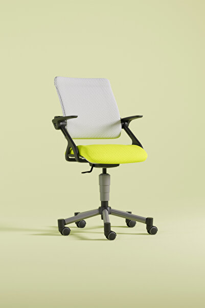 Creo Mobili Vega Plus Home Ofis Döner Çalışma Sandalyesi, Tekerlekli ve Esnek Yapılı Koltuk, Beyaz/Sarı