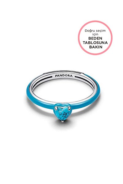 Pandora Turkuaz Renkli Taşlı Kalp Yüzük