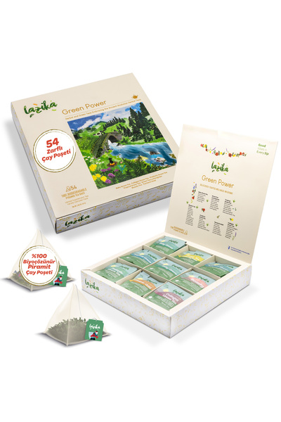 LAZİKA Green Power Fonksiyonel Yeşil Çay Seti-54'lü Hediye Seti PLA Poşet Çay...