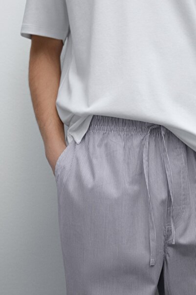 Massimo Dutti Kısa kollu t-shirt ile %100 pamuklu çizgili pijama takımı