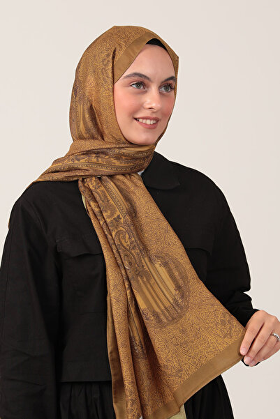 ipekistanbul Βαμβακερό μεταξωτό σάλι - Σχέδιο Etro - Πράσινο λαδί