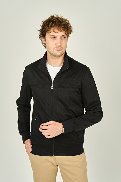 daynax سترة رياضية موسمية للرجال بياقة واقفة وجيب بسحاب 4500 أزرق داكن