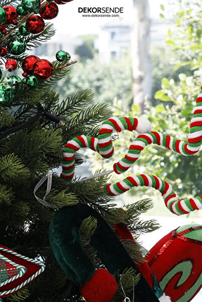 Dekorsende Christmas Ornament Flocked Spiral Branch Red Green White 90 cm