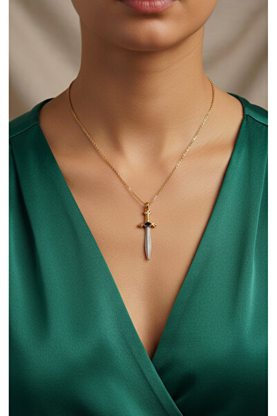 Desodes Zirkon Taşlı Gözlü Kılıç Kararmaz Çelik Kolye