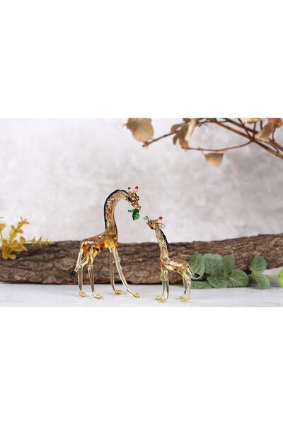 ADAMODART Zürafa Ailesi Dekoratif Cam Biblo 2'li Set