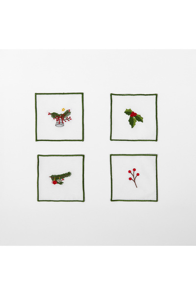 Gül Güler Nakışlı Bardak Altlığı 4'lü Yılbaşı